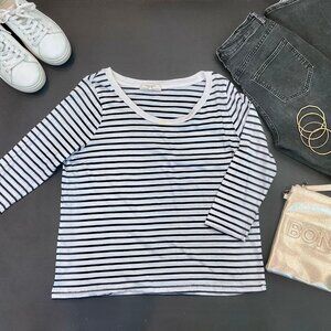 Zara Organic Cotton Black & White 3/4 Sleeve Tee - Size XL